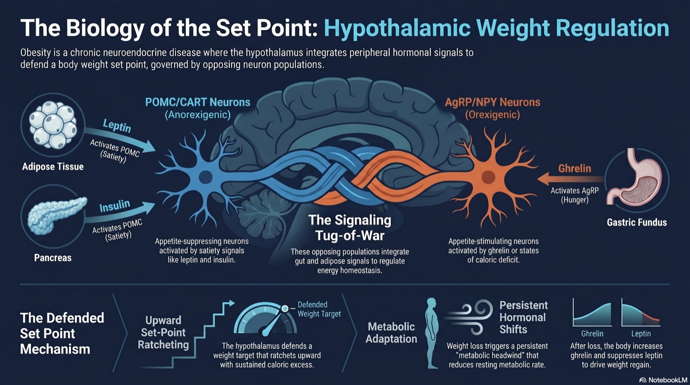 The defended set point — arcuate nucleus POMC/AgRP neurons